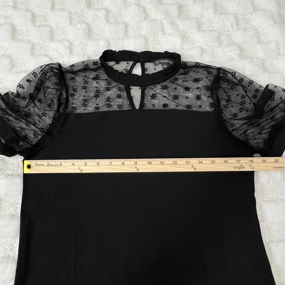 Adrianna Papell Black Mesh Lace Blouse Small Sheer Yoke Top Short Sleeve - Picture 7 of 8